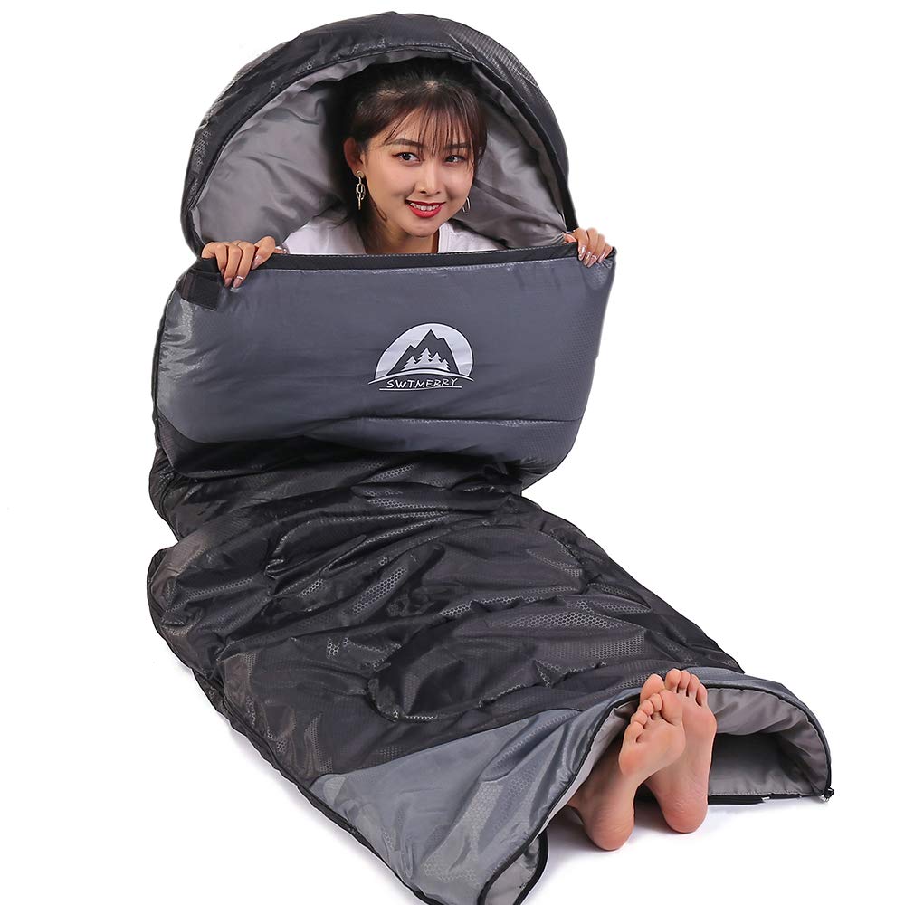 Sleeping Bag 3 Seasons (Summer, Spring, Fall) Warm & Cool Weather - Lightweight,Waterproof Indoor & Outdoor Use for Kids, Teens & Adults for Camping Hiking, Backpacking and Survival (Black Grey)