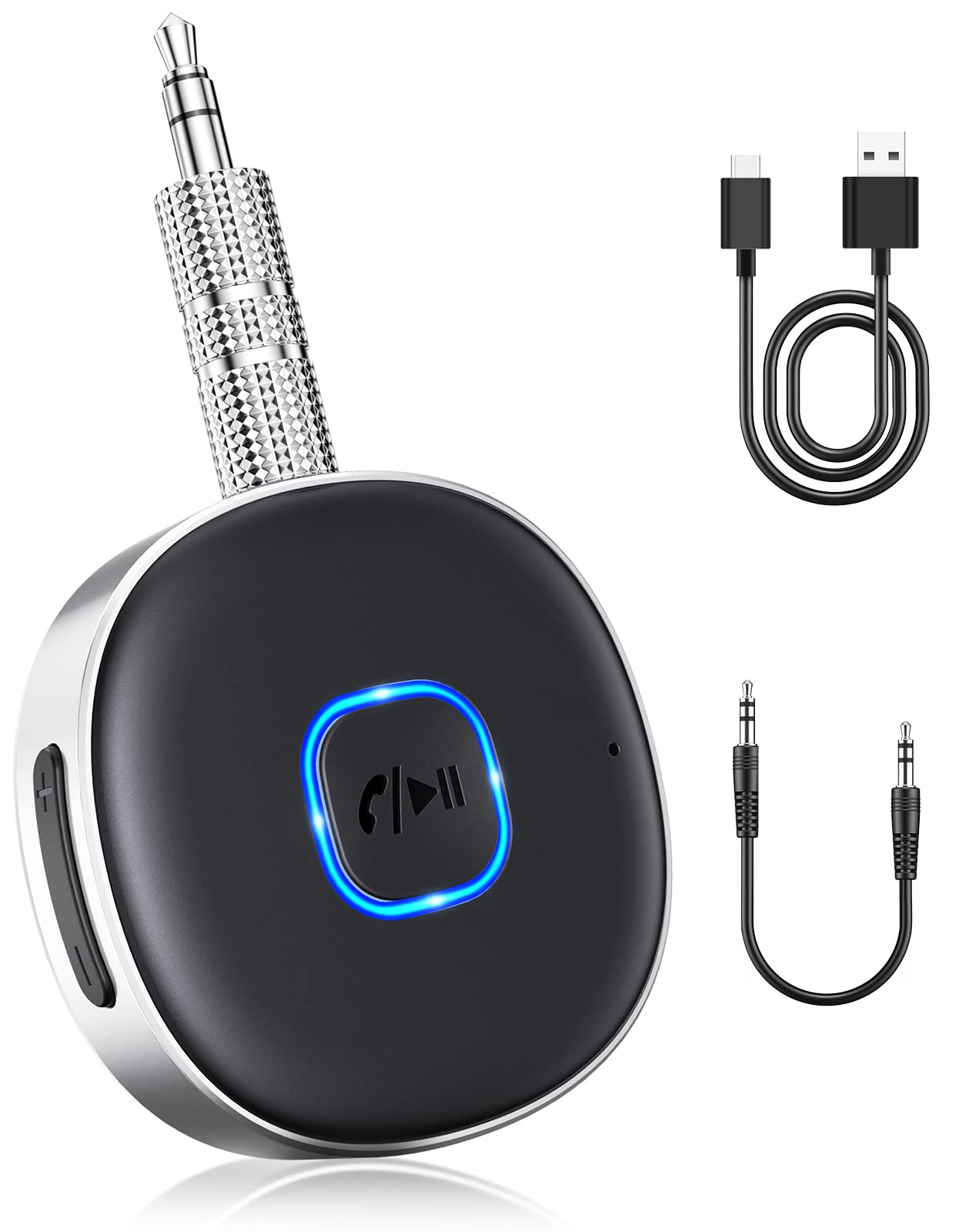 WOCBUY Bluetooth Adapter for Car, 3.5mm AUX Bluetooth Receiver for Music Streaming, Bluetooth 5.0 Wireless Audio Receiver for Car/Home Stereo/Wired Headphones/Speaker, Dual Connection, 12H Playtime - Available at All In One Marketplace Canada