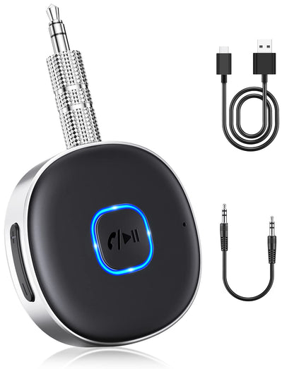 WOCBUY Bluetooth Adapter for Car, 3.5mm AUX Bluetooth Receiver for Music Streaming, Bluetooth 5.0 Wireless Audio Receiver for Car/Home Stereo/Wired Headphones/Speaker, Dual Connection, 12H Playtime - Available at All In One Marketplace Canada