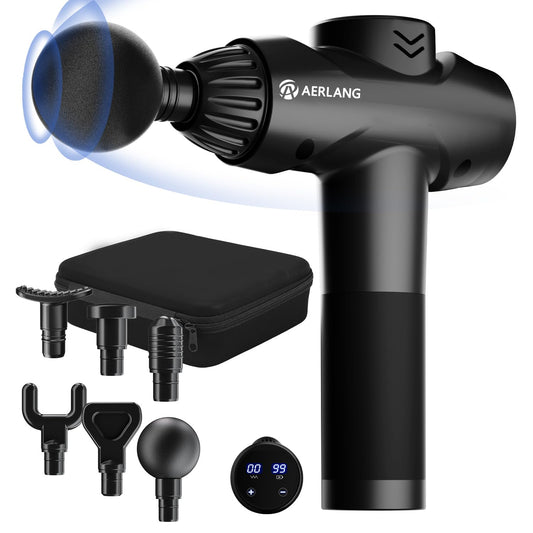 AERLANG Massage Gun,Mothers day gifts ideas Percussion Massage Gun, Muscle Handheld Deep Tissue Massager (Black)-– Six Different Adjustable Heads for Different Muscle Groups - 20 Speed Option - Available at All In One Marketplace Canada