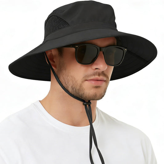 EINSKEY Sun Hat for Men/Women, Waterproof Wide Brim Bucket Hat UV Protection Boonie Hat for Fishing Hiking Garden Beach Black