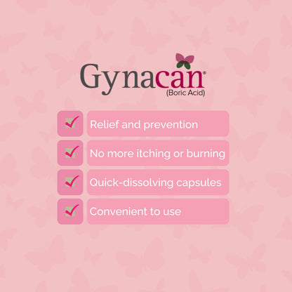 Gynacan – Boric Acid 600mg-Vaginal Capsules-Relieves Yeast Infections-pH Balanced Formula- Antibiotic-Free-with Applicator-30 Count-Made in Canada