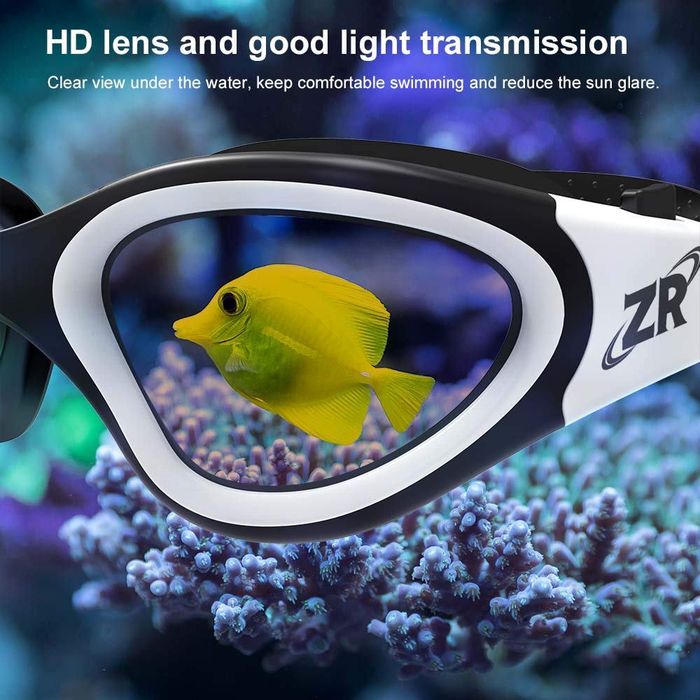 ZIONOR Swimming Goggles G1 Polarized Swim Goggles UV Protection Watertight Anti-Fog Adjustable Strap Comfort fit for Unisex Adult Men and Women-White Frame Gold Lens