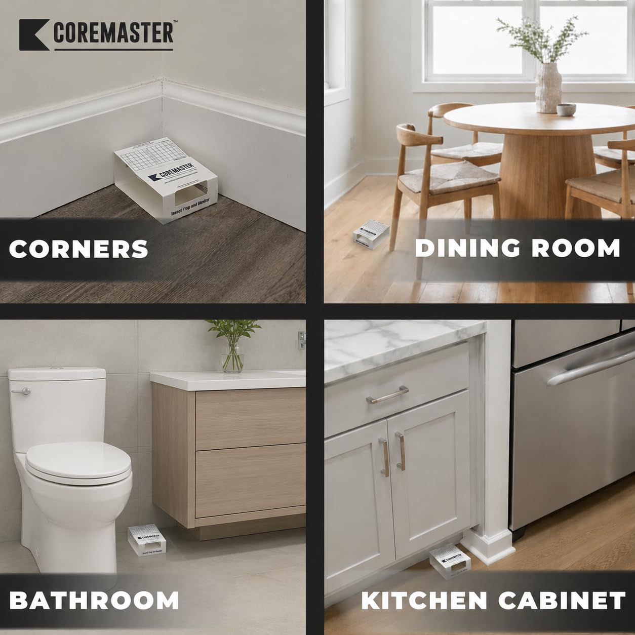 Coremaster Insect/Cockroach Monitor & Traps | Strong Adhesive Boards for Silverfish, Roaches, Ants | for Indoor Use i.e Kitchen, Basement,Garage | Safe, Non-Toxic (6 boards-18 Traps)