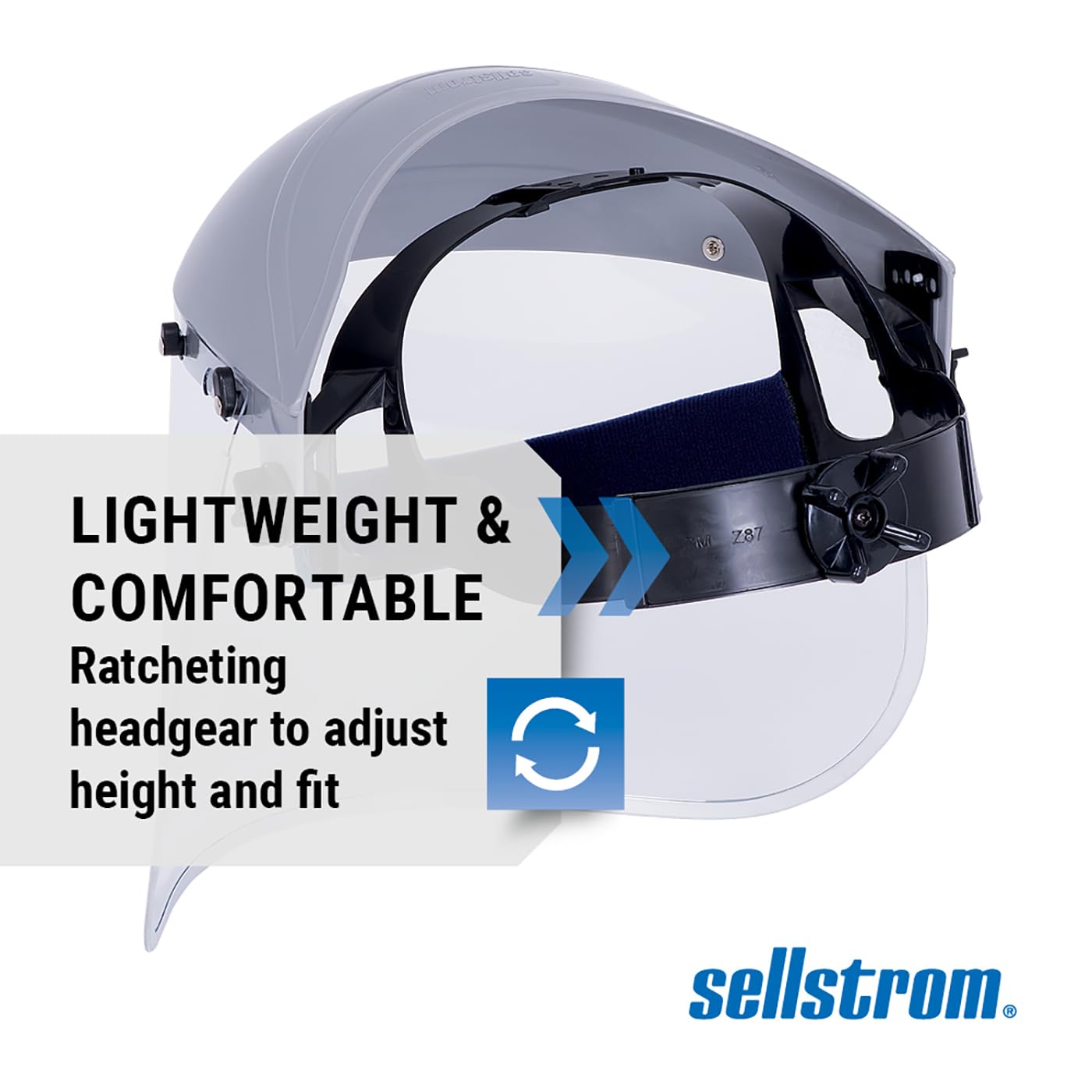 Sellstrom Advantage Face Shield - Lightweight, High Impact, Polycarbonate Window with Reinforced Aluminum Binding, Protective Crown & Adjustable Ratchet Headgear, for Grinding, Cutting - CSA Z94.3 - Available at All In One Marketplace Canada