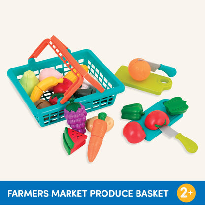 Battat Play Food Farmers Market Produce Basket, 37-Piece Green Set, Playset Battat