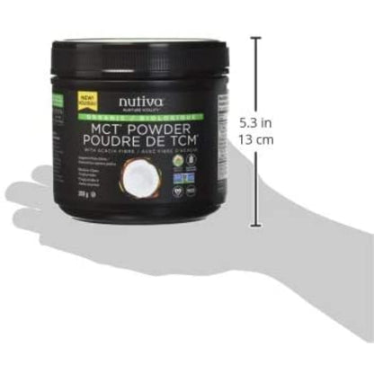 Nutiva Organic MCT Oil Powder with Prebiotic Acacia Fiber, Unflavored, 300 Gram | Organic, Non-GMO, Non-BPA | Vegan, Gluten-Free, Keto & Paleo | Instant Beverage or Boost to Coffee & Smoothies