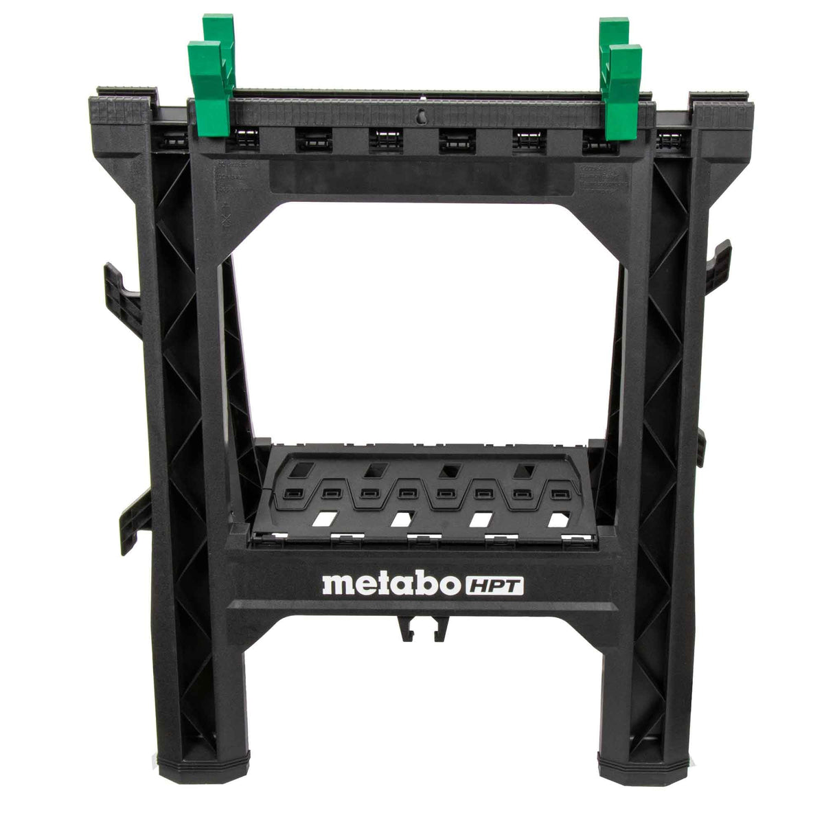 Metabo HPT Folding Sawhorses, 2-Pack, Lightweight Design, 1,200 lbs Capacity, Includes 4 Sawbucks, Ideal for Extra Workstations, Non-Skid Feet for Stability, Built-in Shelf and Cord Hooks, 115772M