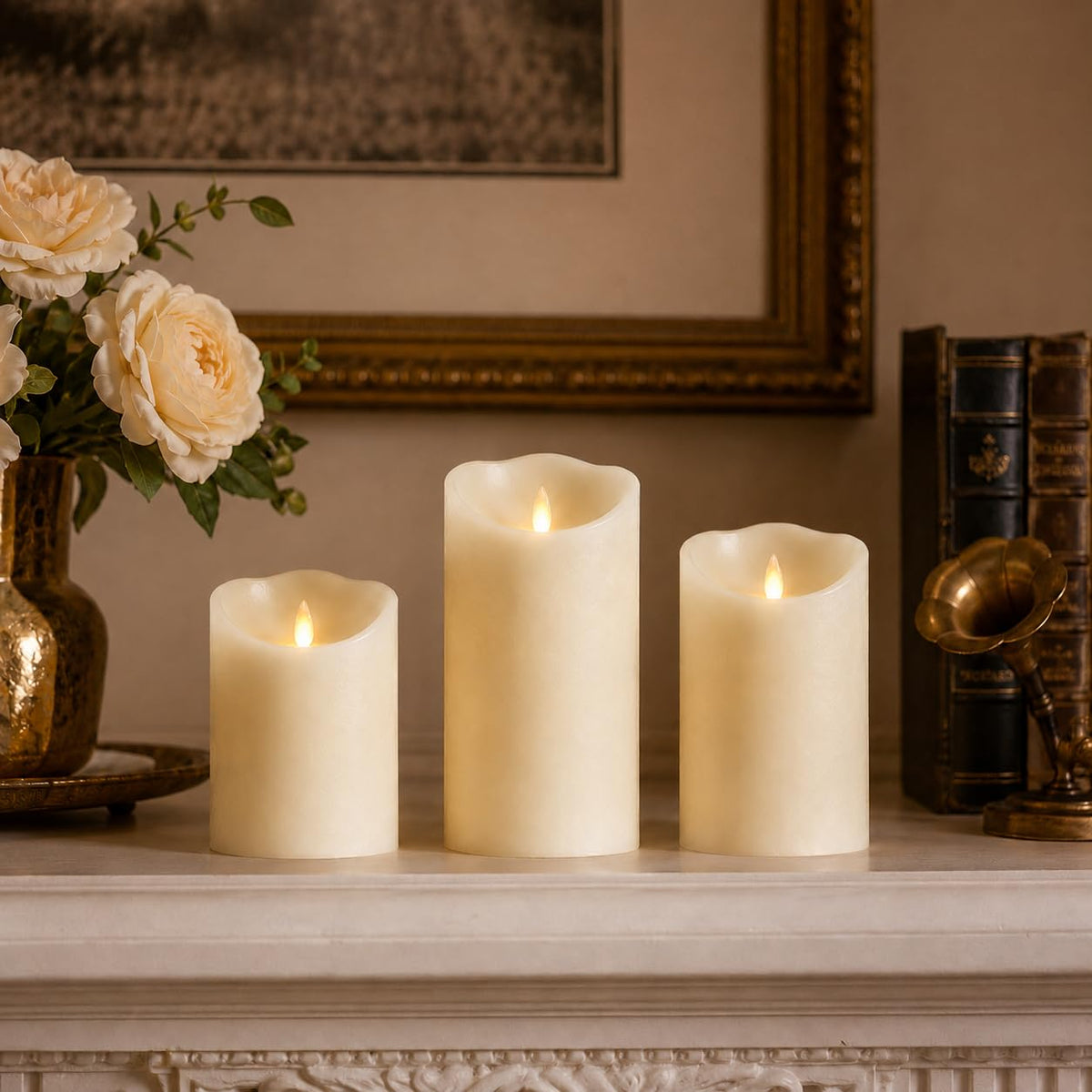 3 Pack Ivory Slant Top Flameless Candles, Real Wax Moving Flame LED Taper Candles with Remote Control, Battery Operated Flickering Candles for Home, Wedding, Christmas Holiday Decor 🍁 All In One Marketplace Canada