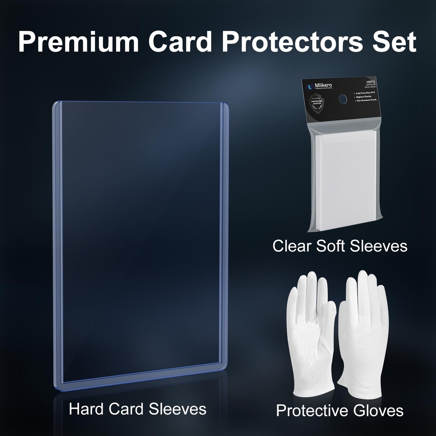 200 Card Sleeves Top Loaders for Cards, 3"x4" Hockey Card Protectors Hard Plastic, Trading Card Sleeves Fit for Hockey and Game Cards (100 Toploaders + 100 Soft Sleeves)