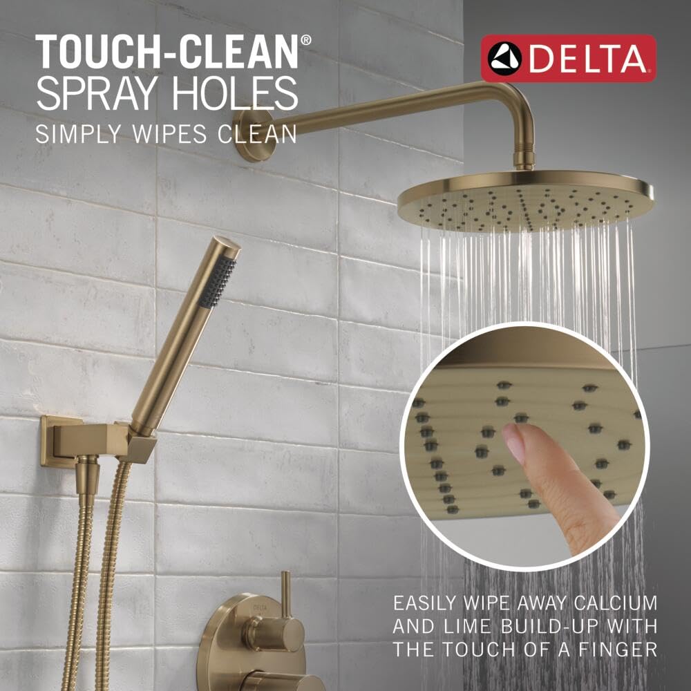 Delta Faucet Modern Raincan 2-Setting Round Shower System Including Rain Shower Head and Handheld Spray Gold, Rainfall Shower System Gold, Shower Valve and Trim Kit, Champagne Bronze 342702-CZ DELTA