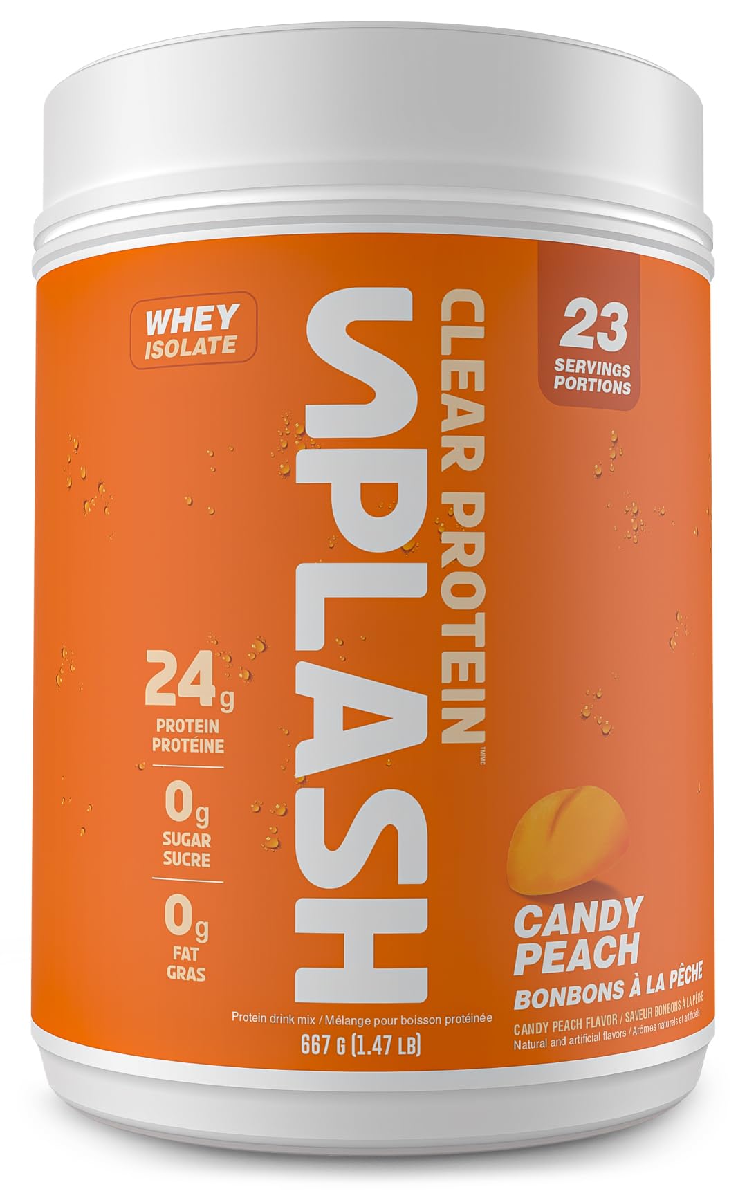 Revolution Nutrition Splash Clear Isolate Protein Powder – 100% Clear Whey, Candy Peach Flavor, 24g Protein Per Serving, Zero Sugar & Zero Carb, 667g (23 Servings)
