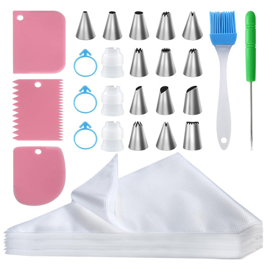 firstake Piping Bags and Tips Set - 100pcs 12 Inch Icing Bags with 14 Tips - Available at All In One Marketplace Canada