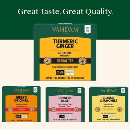 VAHDAM Turmeric Ginger Herbal Tea - 100 Pyramid Tea Bags | Caffeine Free, Non-GMO, Gluten Free