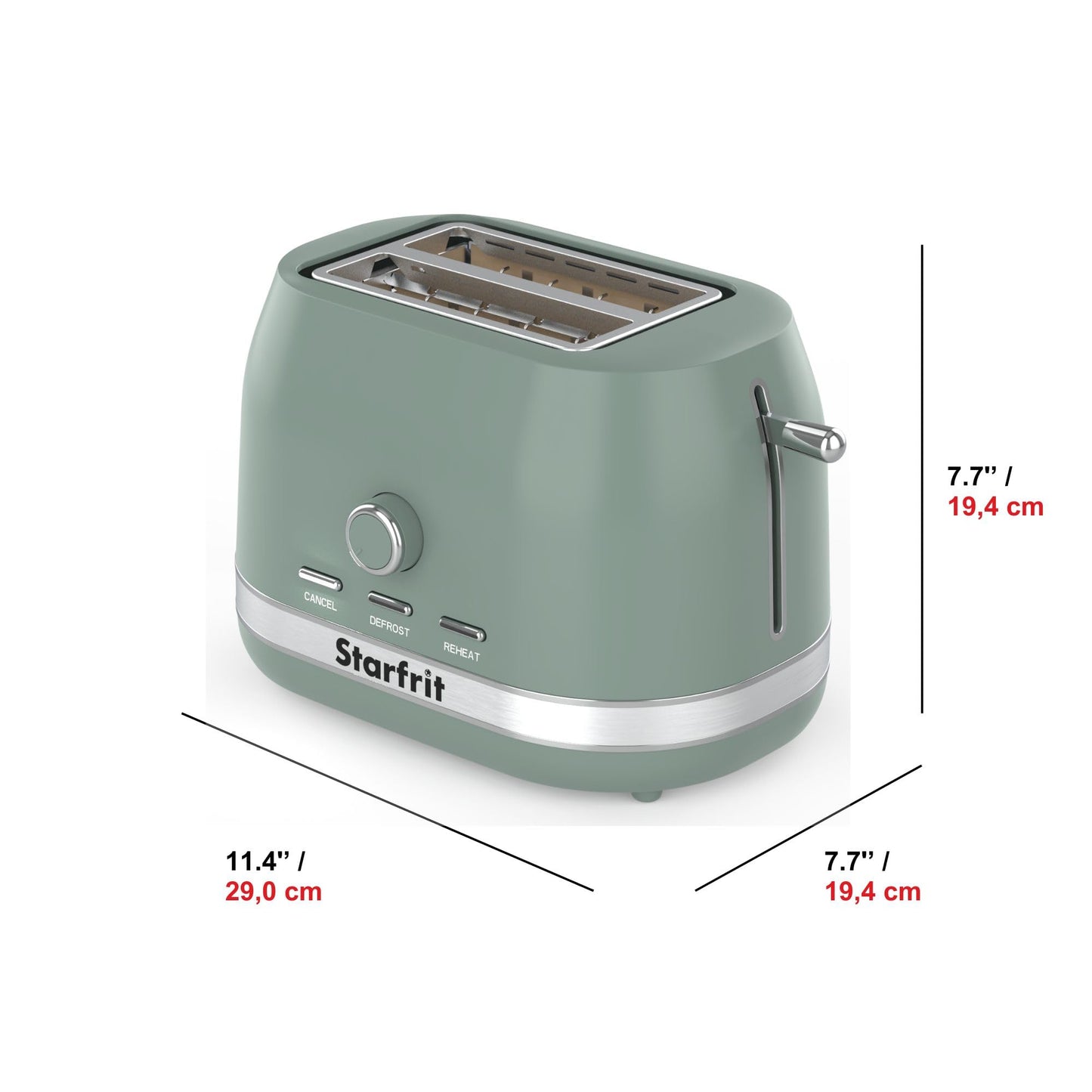 Starfrit 2-Slice Toaster – 7 Adjustable Browning Levels – Removable Tray – 850W - Sage - Available at All In One Marketplace Canada