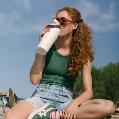 Owala FreeSip Sway Insulated Stainless Steel Water Bottle with Two-Way Spout, Built-In Straw and Bucket Handle, Made for Travel, School, and Sports, 30oz, BPA Free, Leak Proof, Angel Food Cake