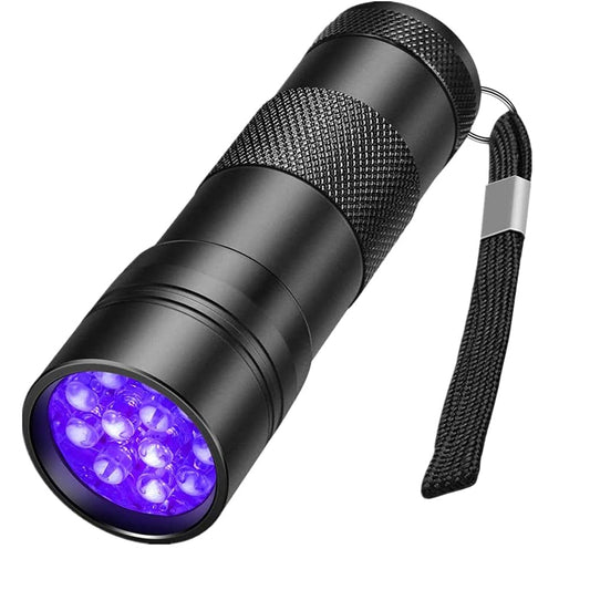 MegaPower (TM) UV Flashlight Black Light 12 LED 395nm Hand-held Detecting Torch for Pet Urine, Stains, Verifying Money Documents, Black - Available at All In One Marketplace Canada