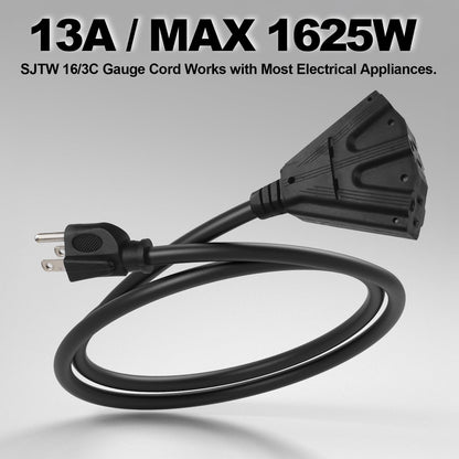 EP 15 Ft Outdoor Extension Cord with 3 Electrical Power Outlets - 16/3 SJTW Black Cable with 3 Prong Grounded Plug for Safety Great for Christmas Lights, Garden and Major Appliances 🍁 All In One Marketplace Canada