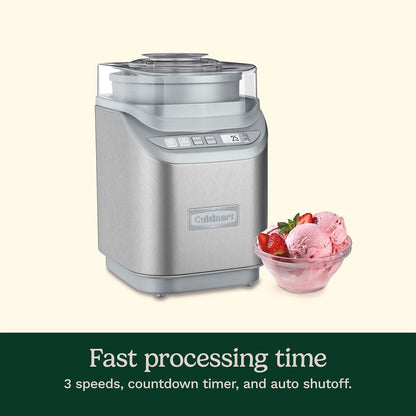 Cuisinart Ice Cream Maker Machine w/Countdown Timer, Stainless Steel, 2 qt Cuisinart