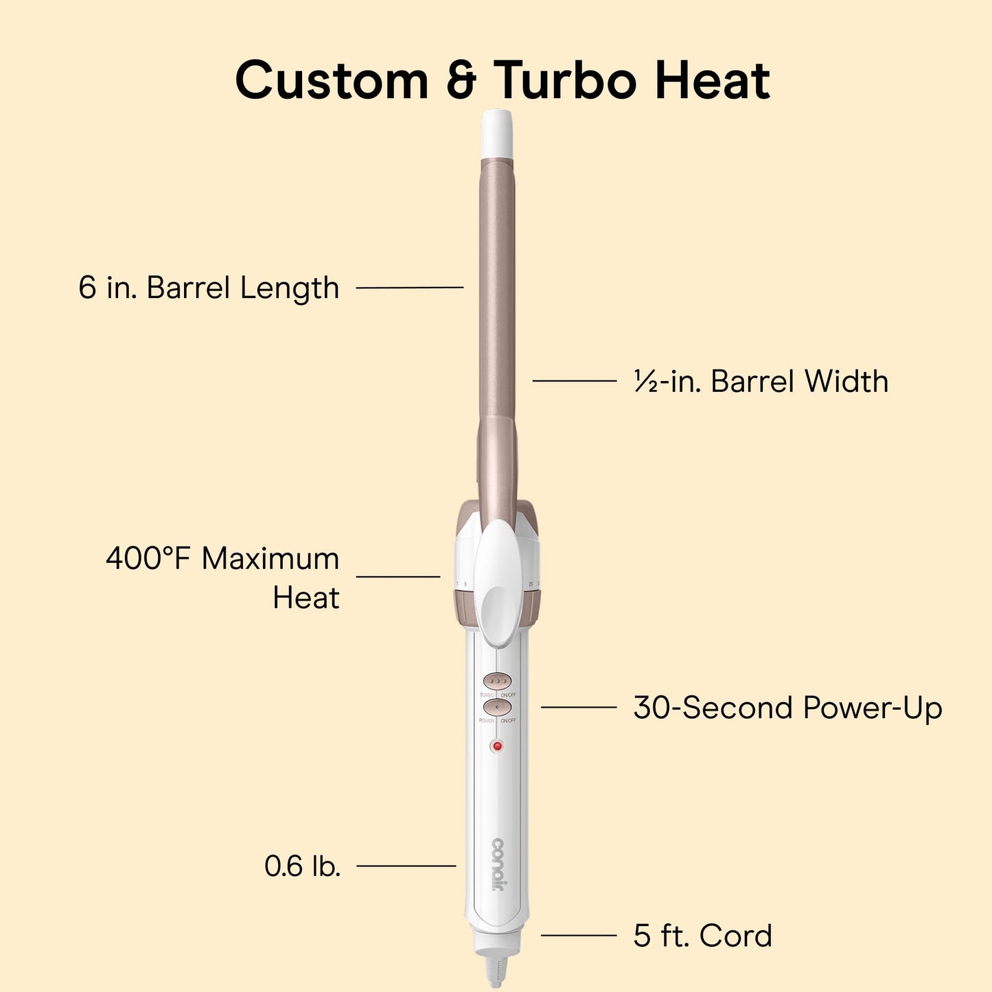 Conair Double Ceramic Curling Iron, 1/2-inch Curling Iron, White/Rose Gold