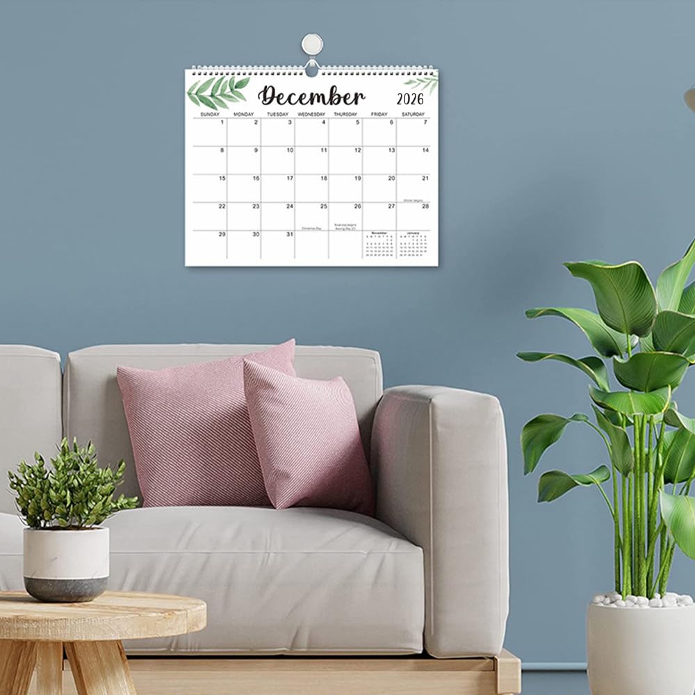 Wall Calendar 2026-2027, 15X12 inch Large Calendar Family Personl Organizer, 21 Months Runs from April 2026 through December 2027, Perfect for Organizing for Office Home (Leaf)