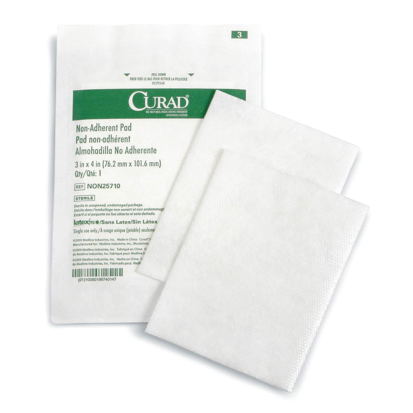 Curad Medline Curad Sterile Non-Adherent Pads (Pack of 100) for Gentle Wound Dressing and Absorption Without Sticking, White - Available at All In One Marketplace Canada