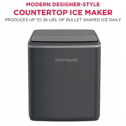 Frigidaire, Countertop Ice Maker, 26 lbs per Day – Fast Bullet Ice Making Machine with Touch Display, 9 Pieces in 7–15 Minutes, Portable Ice Machine for Home Kitchen, Office & RV, Grey