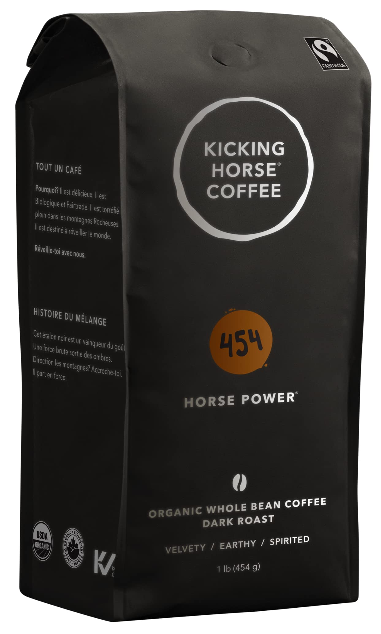 Kicking Horse Coffee 454 Horse Power Dark Roast Whole Bean – Organic, Fairtrade, Kosher (1 lb, Pack of 6)