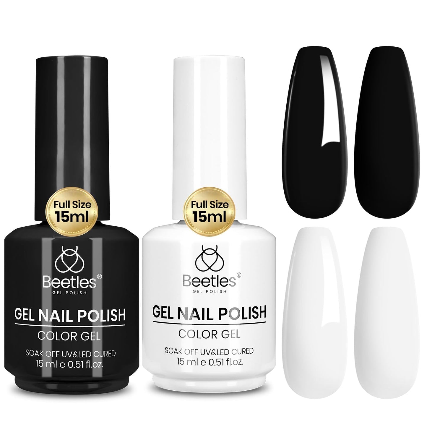 Beetles Gel Nail Polish Kit- 2 Pcs 15ml Black And White Gel Polish Black Gel Nail Polish Black Nail Polish Soak Off Led Gel Polish Nail Art Manicure Salon Diy at Home - Available at All In One Marketplace Canada