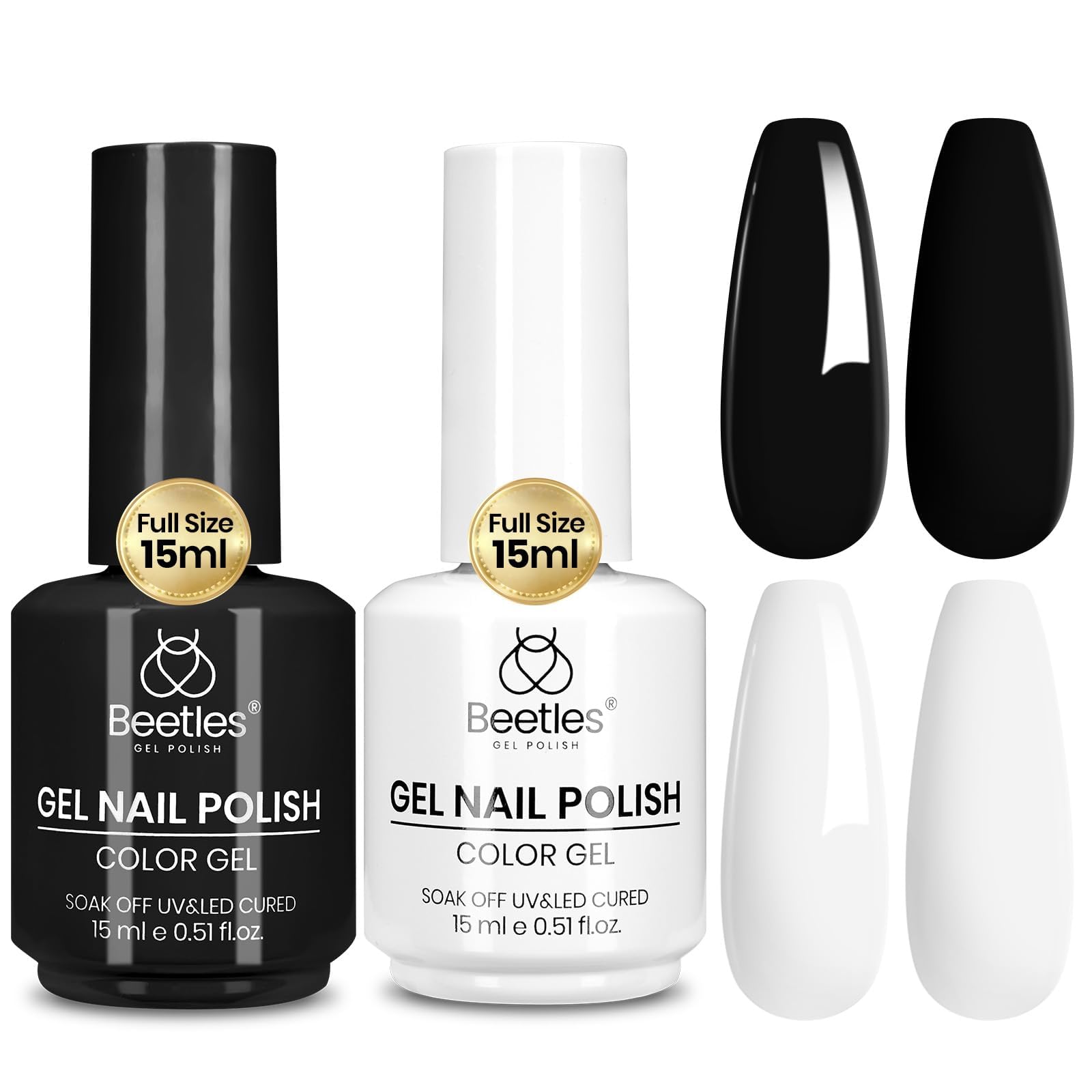 Beetles Gel Nail Polish Kit- 2 Pcs 15ml Black And White Gel Polish Black Gel Nail Polish Black Nail Polish Soak Off Led Gel Polish Nail Art Manicure Salon Diy at Home - Available at All In One Marketplace Canada