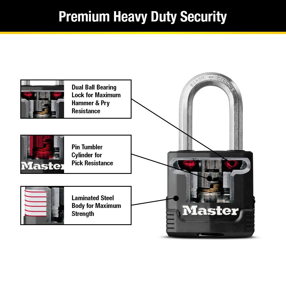 Master Lock Magnum Heavy Duty Outdoor Padlock with Key, 2 Pack Keyed-Alike M115XTLF Master Lock