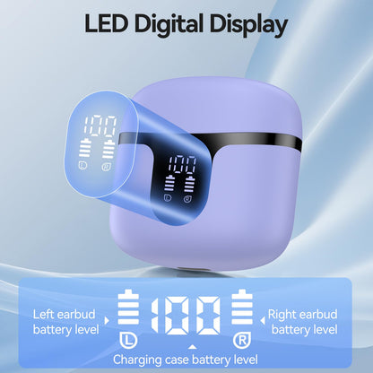 Wireless Earbuds, Bluetooth 5.4 in-Ear Headphones Wireless Bluetooth with ENC 4 Mics, Bluetooth Earbuds 50 Hour Noise-Cancelling Ear Buds with LED Indicator, IPX7 Waterproof for Sports/Work Purple