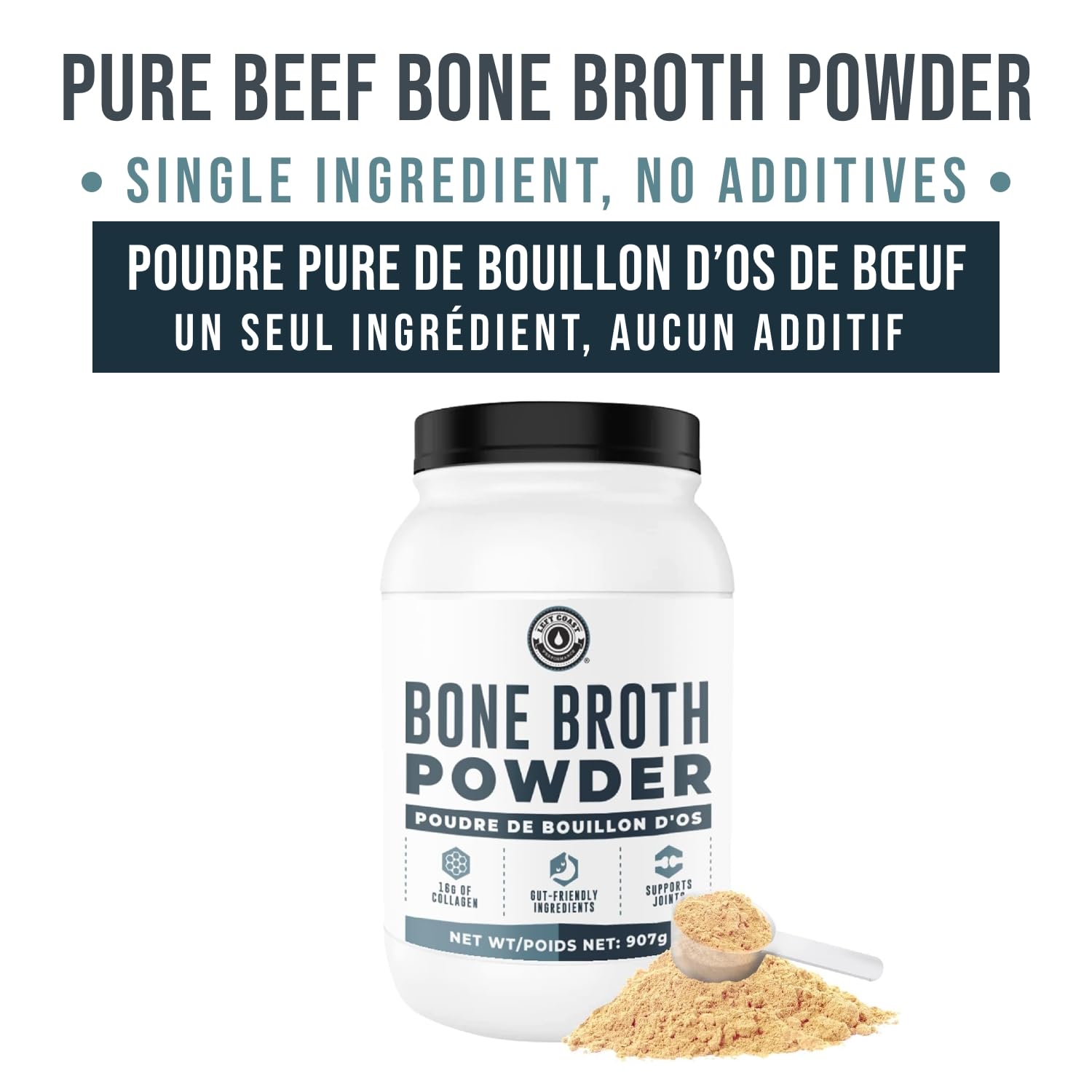 Grass-Fed Beef Bone Broth Powder – 21g Protein & 16g Collagen per Serving, Keto & Paleo Friendly, 907g