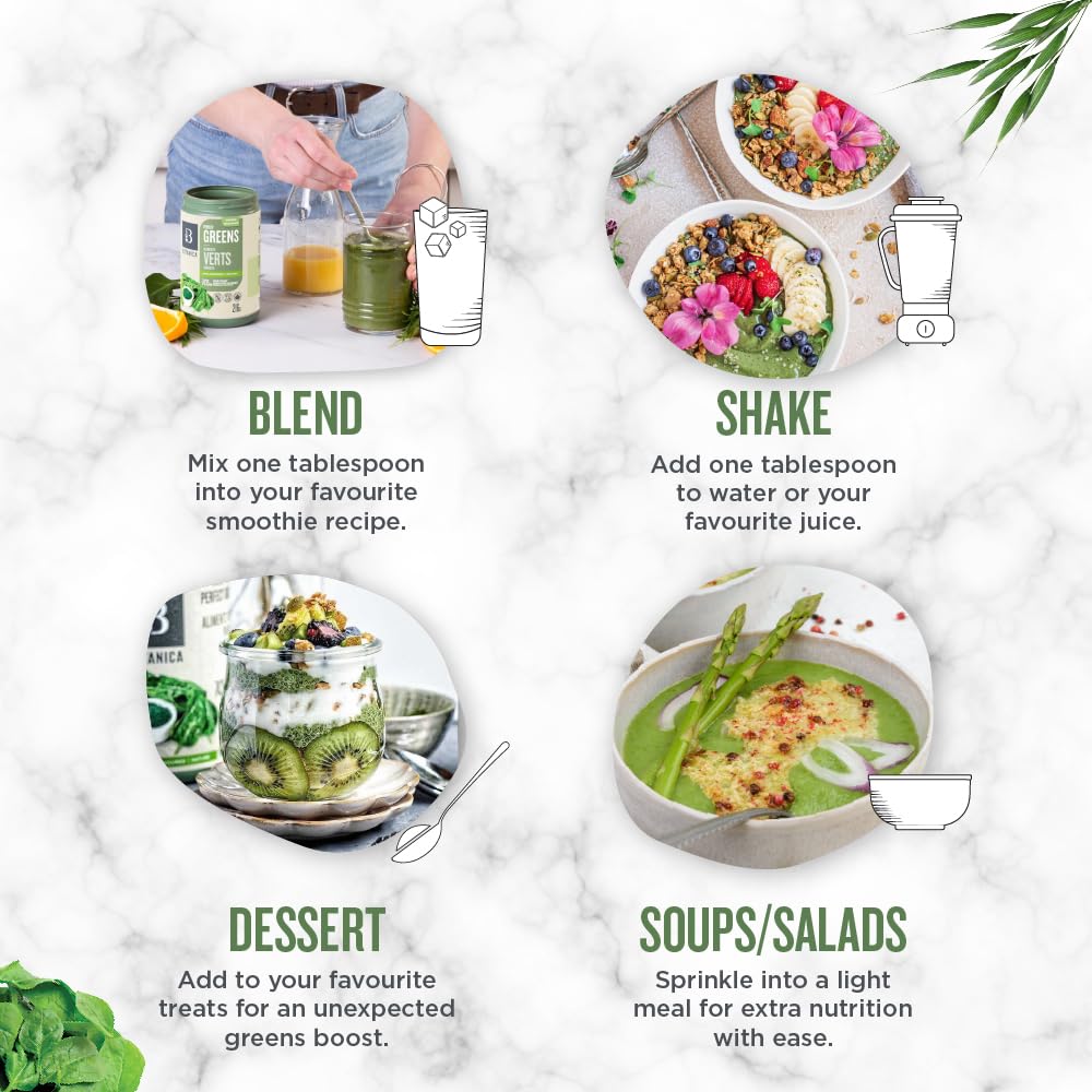 Botanica Perfect Greens Powder – Organic Spirulina, Chlorella & Barley Grass Blend, 7.4g Greens per Serving, Gluten-Free, 216g (27 Servings)