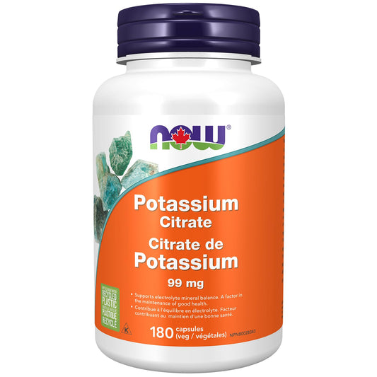 NOW Supplements, Potassium Citrate 99 mg, Supports Electrolyte Balance and Normal pH, Essential Mineral, 180 Veg Capsules - Available at All In One Marketplace Canada