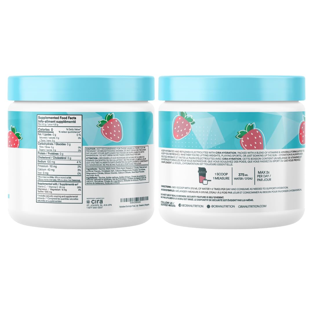 Cira Hydration Electrolytes Powder - Daily Electrolyte Powder, Sugar Free w Himalayan Salt, Magnesium, Potassium, Hydration Powder for Dehydration Relief & Recovery - Strawberry Margarita, 45 Servings