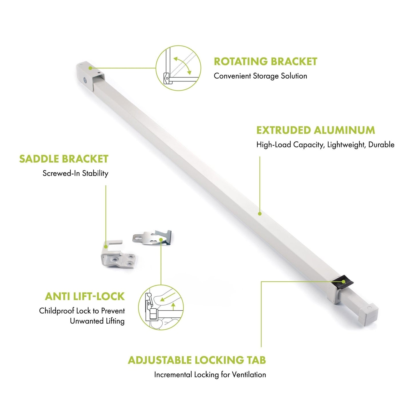 Ideal Security Sliding Patio Door Security Bar with Child-Proof Lock, Extendable, White (25.75-47.5 Inches) Ideal Security