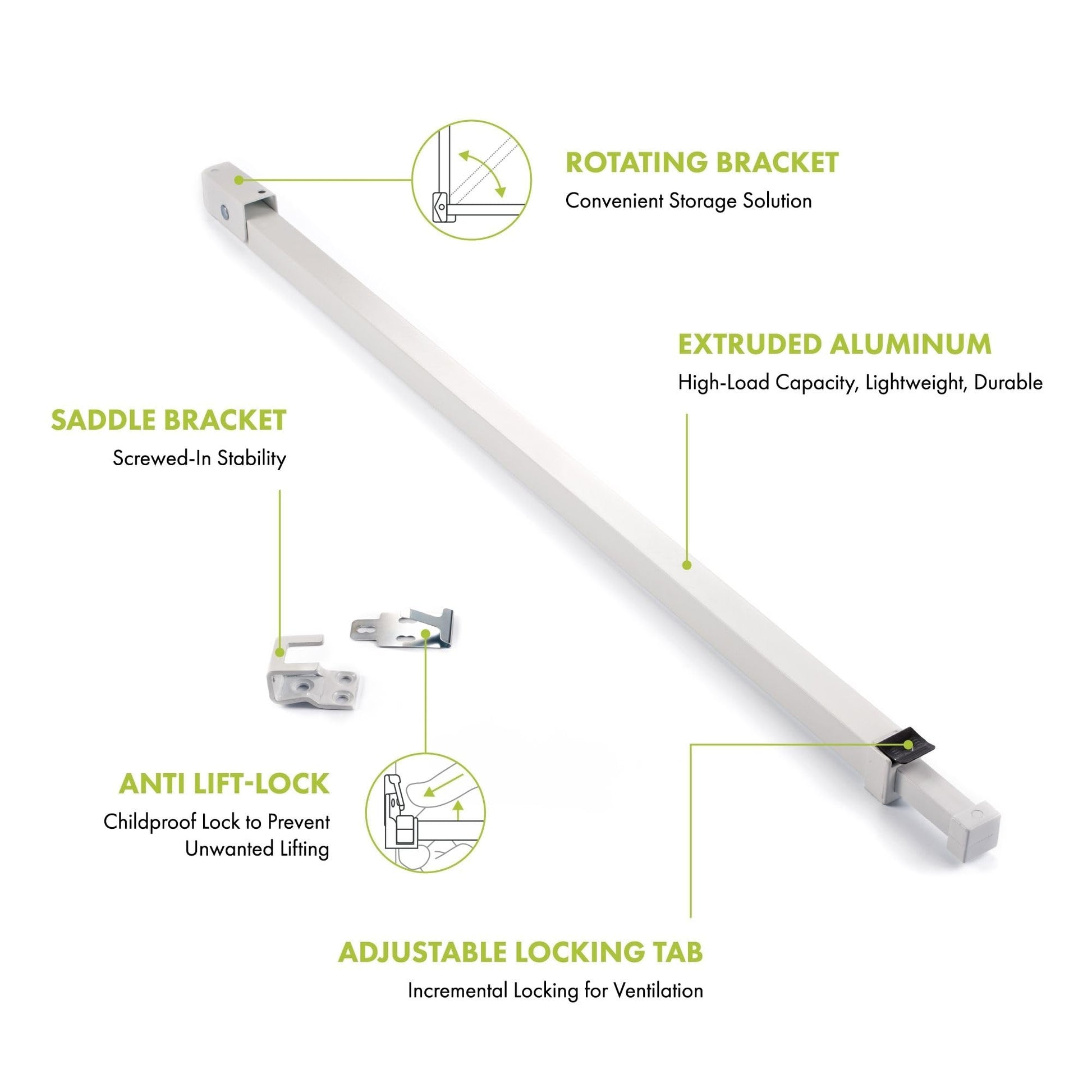 Ideal Security Sliding Patio Door Security Bar with Child-Proof Lock, Extendable, White (25.75-47.5 Inches) Ideal Security