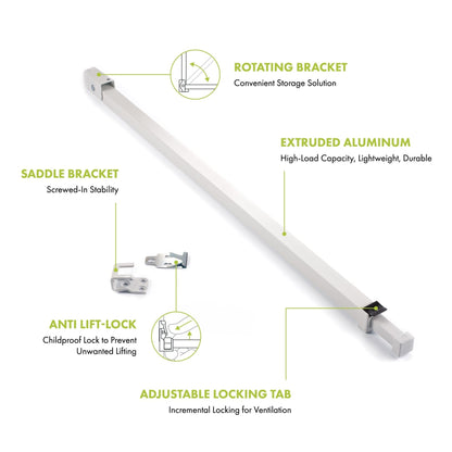 Ideal Security Sliding Patio Door Security Bar with Child-Proof Lock, Extendable, White (25.75-47.5 Inches) Ideal Security