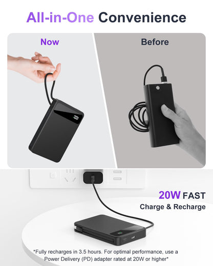 Magnetic Power Bank, 10,000mAh Wireless Portable Charger for Mag-Safe 15W Fast Charging, Battery Pack with USB-C/Lightning Cable 22.5W in/Out for iPhone 17/16/15/14/13/12 Series, AirPods & More - Available at All In One Marketplace Canada