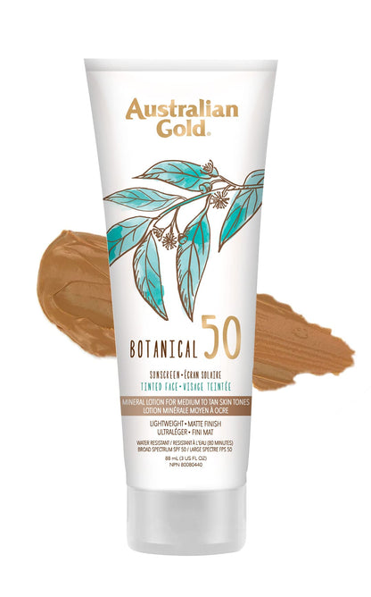 Australian Gold SPF 50 Botanical Tinted Mineral Suncreen for Medium to Tan Skin Tones, 88 ml (Pack of 1) - Available at All In One Marketplace Canada