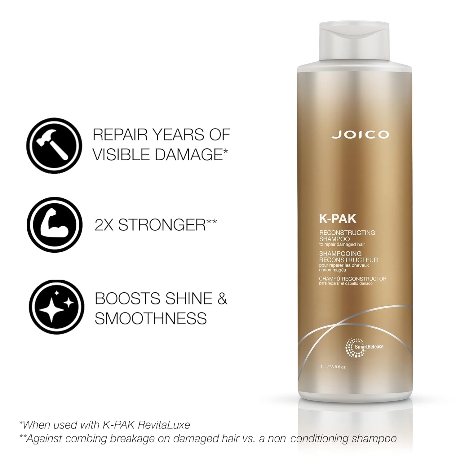 Joico K-Pak Reconstructing Shampoo, to Repair Damage, Cleansing and Conditioning, Detangles, Moisturize with Keratin, Sulfate Free Joico