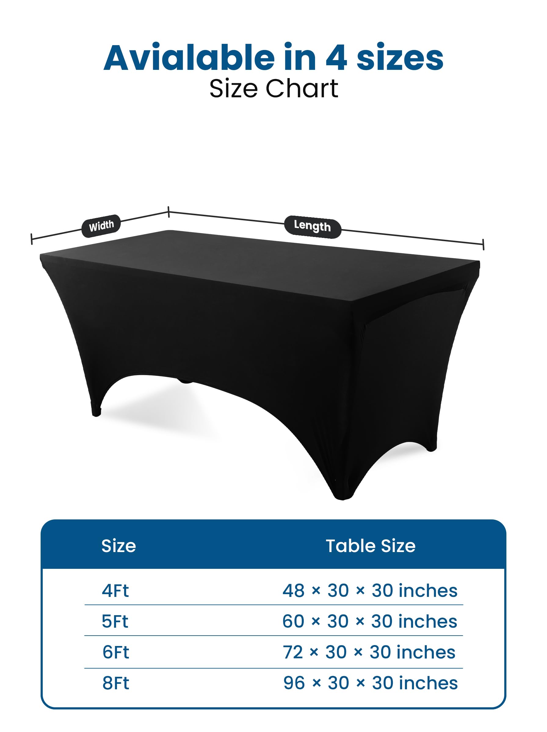 Utopia Kitchen Spandex Tablecloth 2 Pack [6FT, Black] Tight, Fitted, Washable and Wrinkle Resistant Stretch Rectangular Patio Table Cover for Event, Wedding, Banquet & Parties [72Lx30Wx30H] Inch