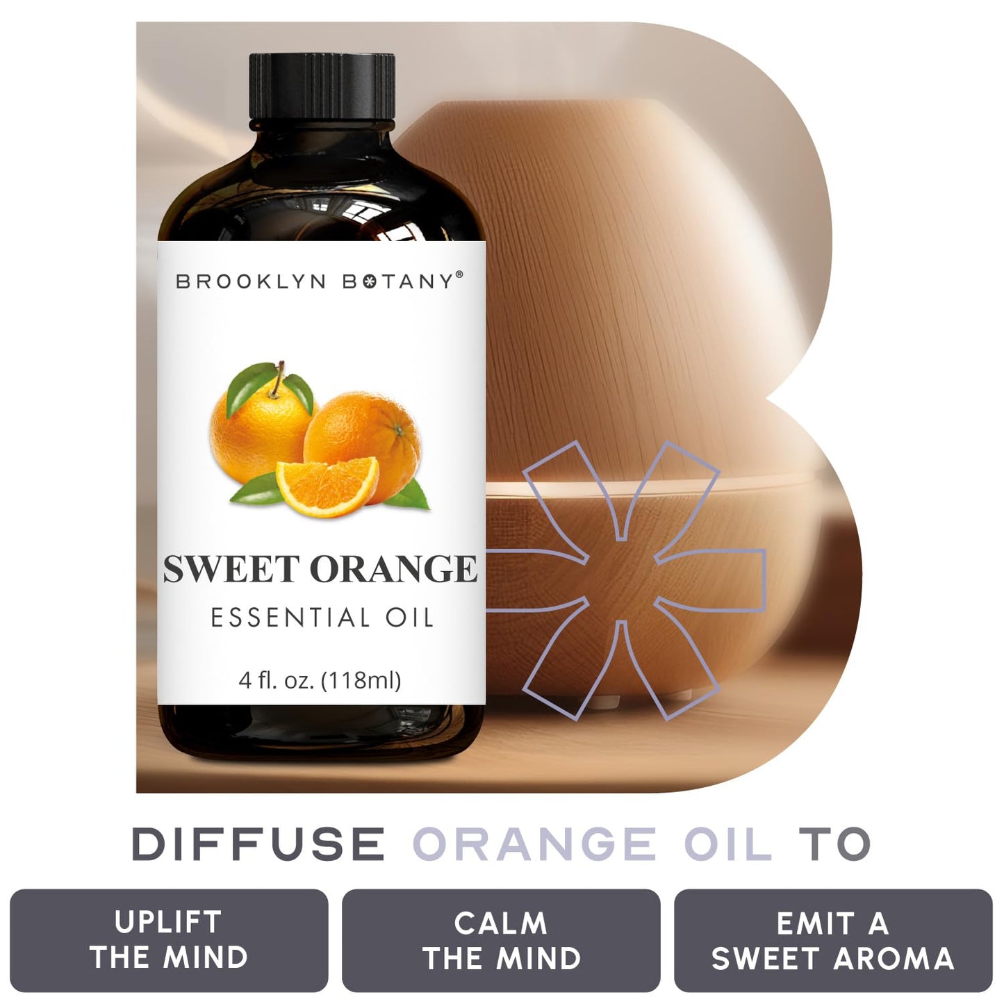 Brooklyn Botany Sweet Orange Essential Oil - Huge 118 ml - 100% Pure and Natural - Premium Grade with Dropper - for Aromatherapy and Diffuser