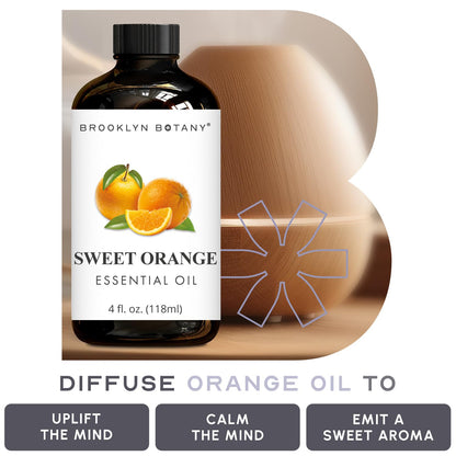 Brooklyn Botany Sweet Orange Essential Oil - Huge 118 ml - 100% Pure and Natural - Premium Grade with Dropper - for Aromatherapy and Diffuser