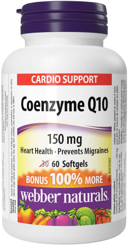 Webber Naturals Coenzyme Q10 (CoQ10) Supplement, 150 mg, 60 Softgels