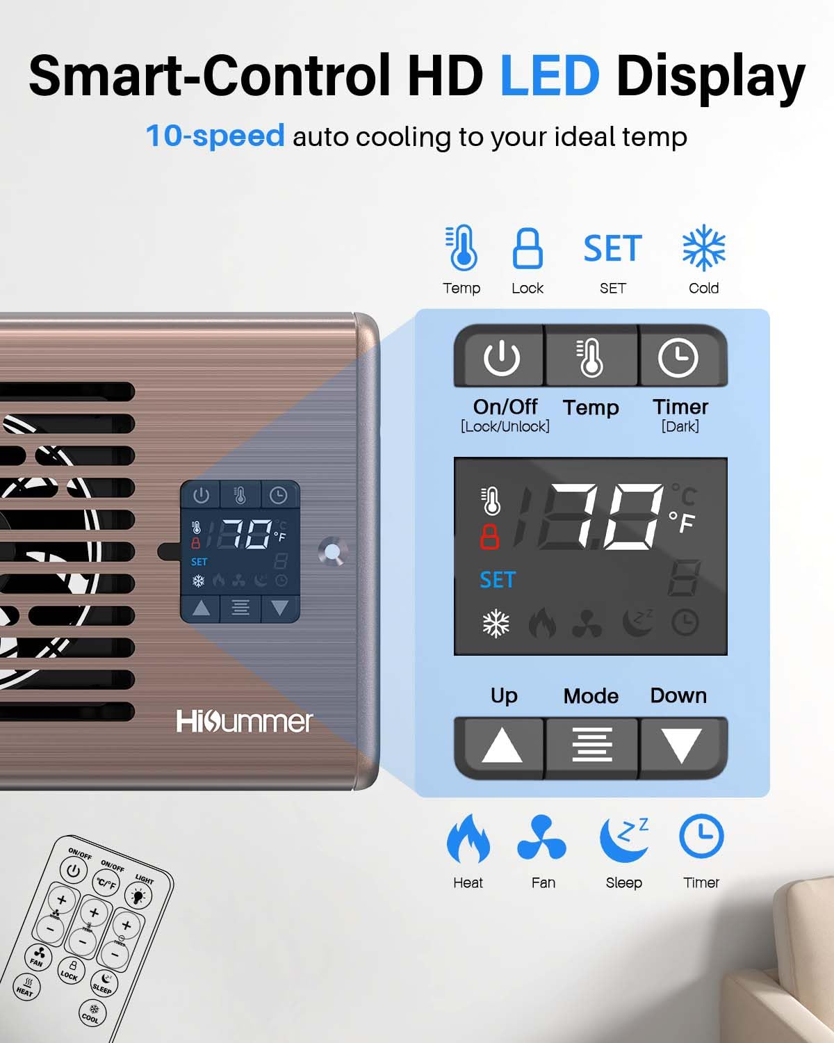 Hisummer Register Booster Fan for 4" x 10" Floor Register, Quiet 10-Speed Vent Fan Booster with Temp Sensor, 150 CFM Airflow, Improves Heating & Cooling, Remote Control (Oil-Rubbed Bronze)