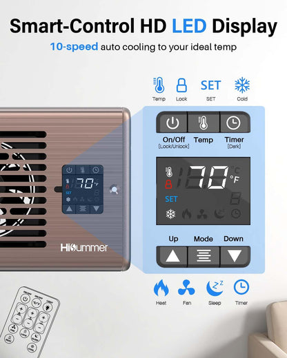Hisummer Register Booster Fan for 4" x 10" Floor Register, Quiet 10-Speed Vent Fan Booster with Temp Sensor, 150 CFM Airflow, Improves Heating & Cooling, Remote Control (Oil-Rubbed Bronze)