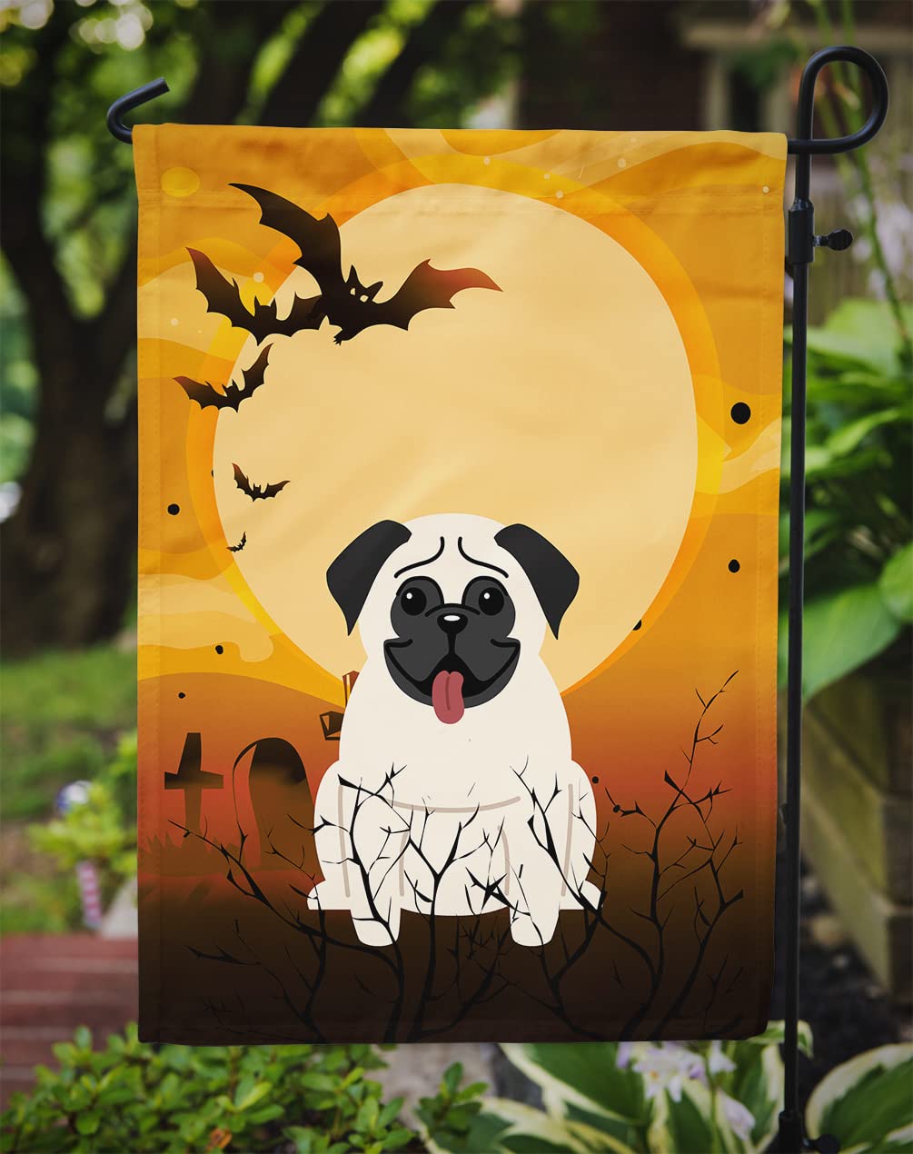 Drapeau de jardin Caroline's Treasures BB4270GF, motif carlin d'Halloween, crème, petit, multicolore