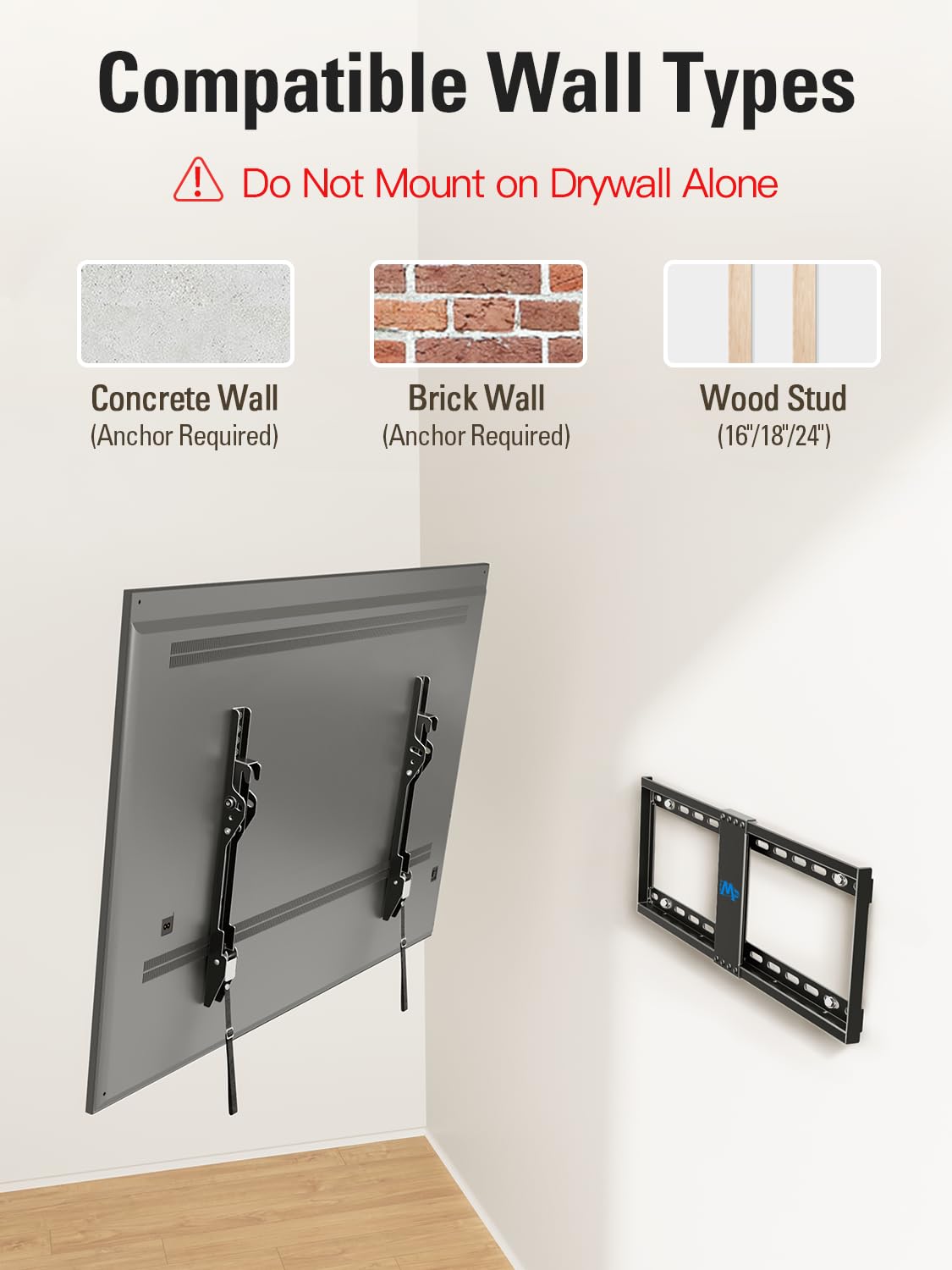 Mounting Dream TV Wall Mount for Most 37-75" TVs, Tilting TV Mount Low Profile up to VESA 600x400mm and 132 LBS Loading, Fits 16", 18", 24" Studs, Easy for TV Centering and Space Saving MD2268-LK